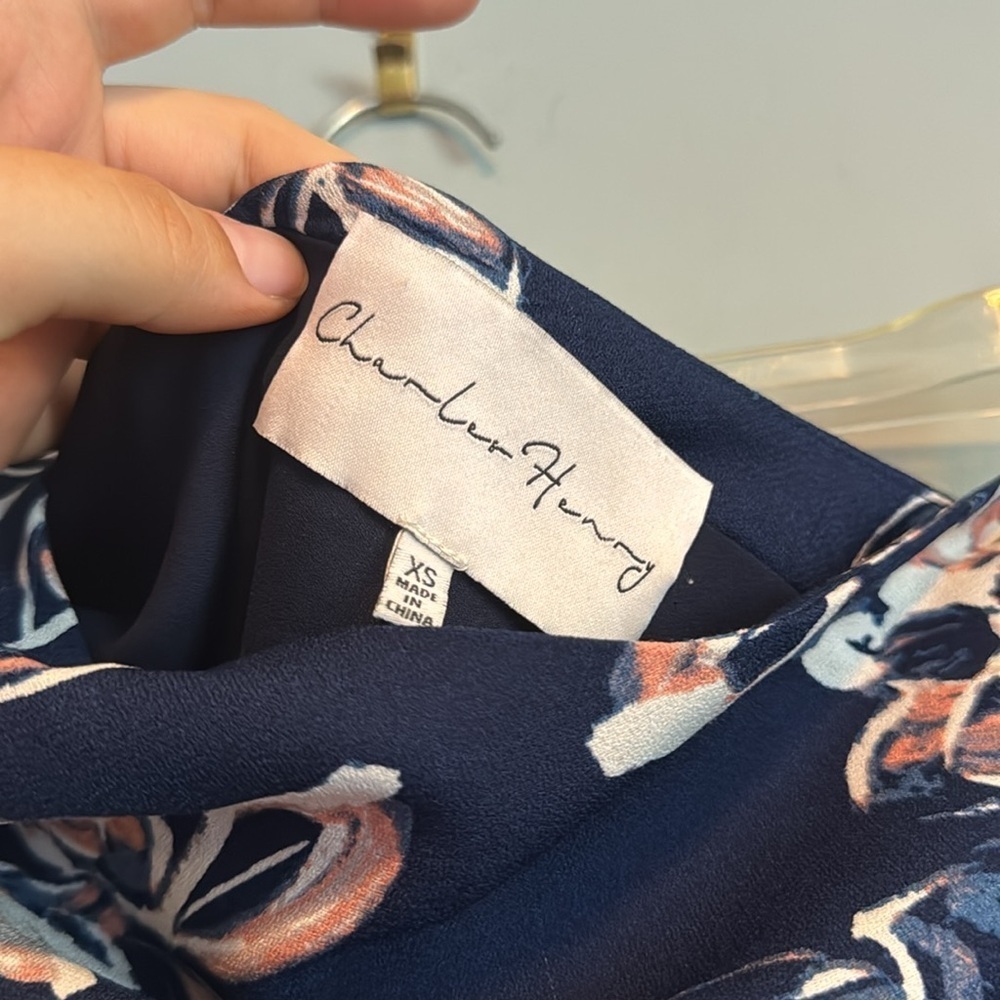 Charles Henry Navy Blue Floral One Shoulder Midi Dress Size Extra Small - Picture 3 of 6